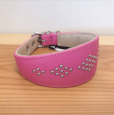 Vinttikoirapanta nahkaa 30cm pinkki niiteillä Onega - Koiran solkipannat - 029690 - 1