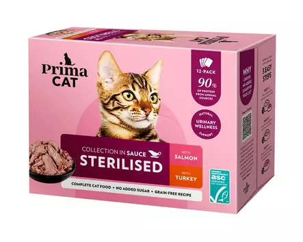 Classic kastikelajitelma steriloiduille kissoille 12x85g PrimaCat - Aikuisten kissojen säilykkeet - 033570 - 2