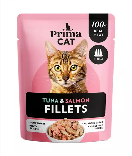 Fillets tonnikala-lohi hyytelö 50g PrimaCat - Aikuisten kissojen säilykkeet - 029900 - 2