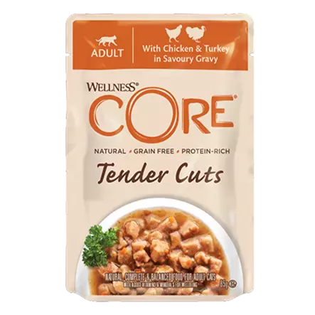Chicken & Turkey Tender Cuts 85g pss CORE - Aikuisten kissojen säilykkeet - 014780 - 2