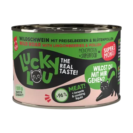 SuperMono Food Villisika 200g Lucky Lou - Aikuisten kissojen säilykkeet - 051110 - 2