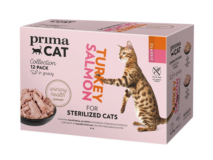 Classic kastikelajitelma steriloiduille kissoille 12x85g PrimaCat - Aikuisten kissojen säilykkeet - 033570 - 1