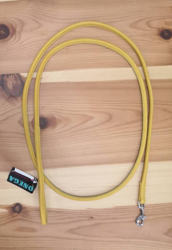 Nahkatalutin pyöreä 4mm/180cm pistoolilukolla keltainen Onega - Koiran nahkataluttimet - 033790 - 1