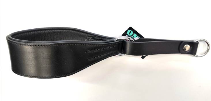 Puolikiristävä nahkapanta leveä musta ONEGA - Koiran puolikiristävät pannat - 039190 - 1