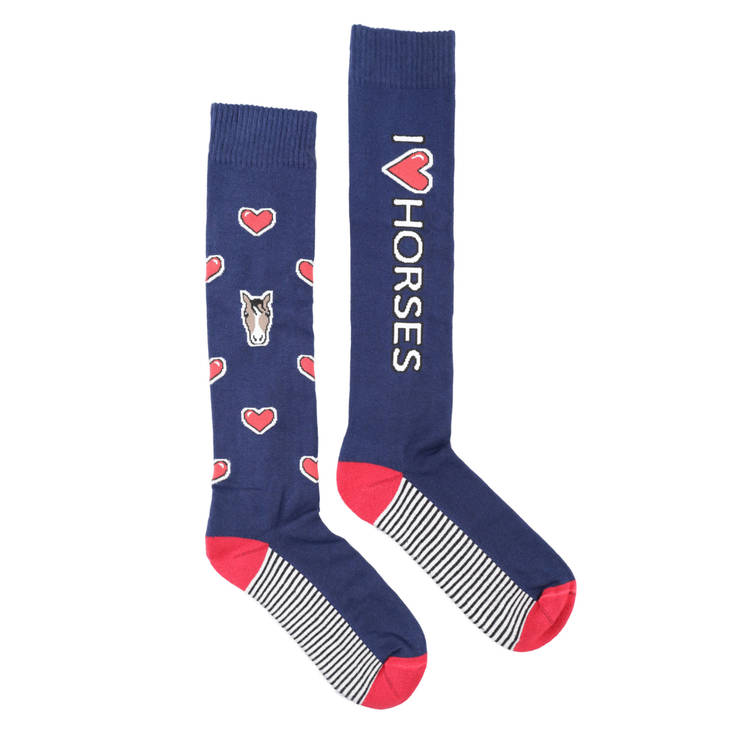 Ratsastussukat Happy Pair 'I love horses' sinikuvioiset USG - Ratsastajan asusteet - 035600 - 1