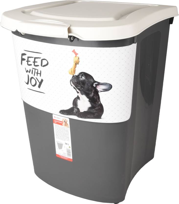 Säilytysastia Pria pyörillä harmaa-valkoinen 38L Flamingo - Koiranruoan säilytys ja annostelu - 035540 - 1