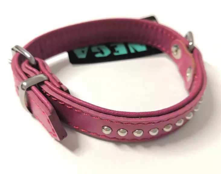 Solkipanta nahkaa pyörein niitein fuxia 16mm Onega - Koiran solkipannat - 030460 - 1