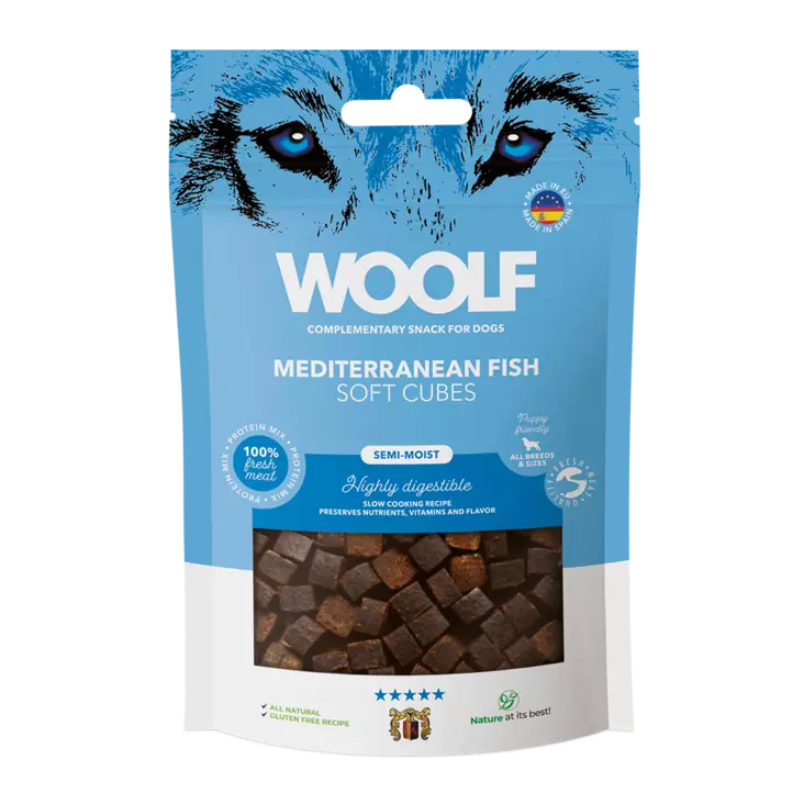 Välimeren Kala monoprotein 100g namikuutio Soft Cubes Woolf - Koiran herkut ja makupalat - 052620 - 1