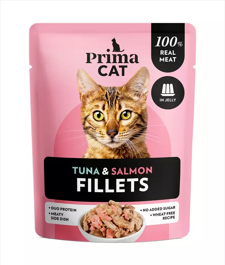 Fillets tonnikala-lohi hyytelö 50g PrimaCat - Aikuisten kissojen säilykkeet - 029900 - 2