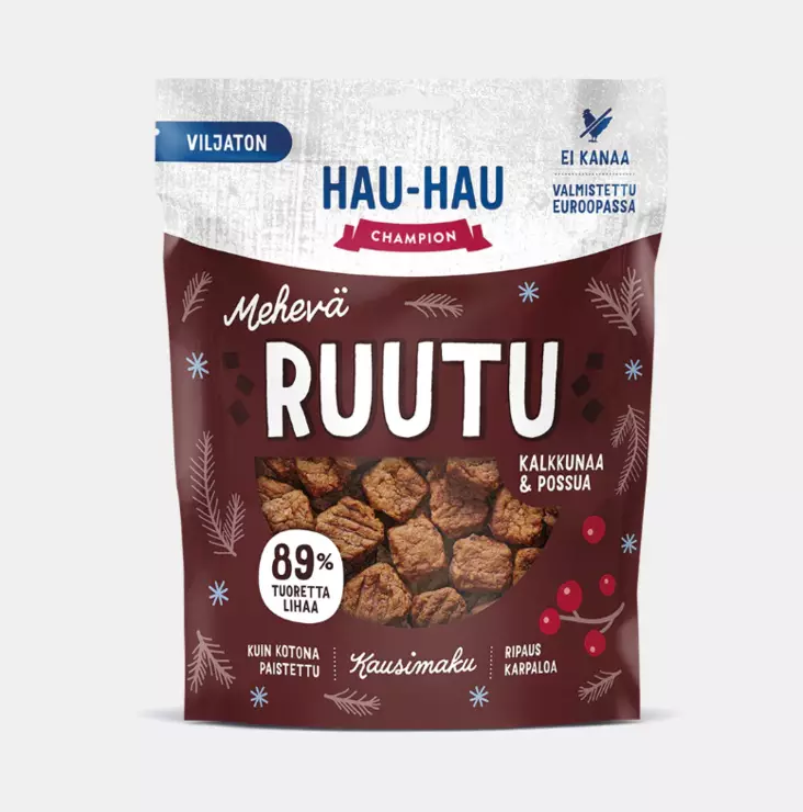 Mehevä Ruutu kalkkuna-possu 400g Hau Hau Champion - Koiran herkut ja makupalat - 046580 - 1