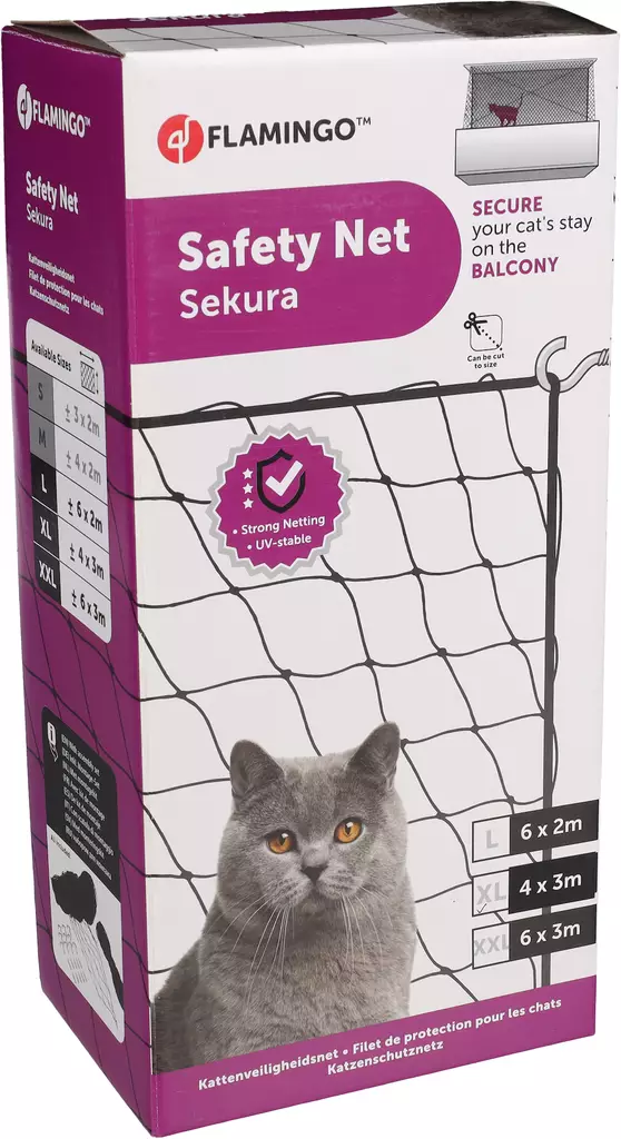 Parvekeverkko Sekura XL 3x4m Flamingo - Kissan luukut ja turvaverkot - 044940 - 1
