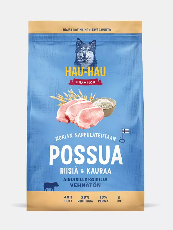 Possu Riisi Kaura aikuisille koirille 9kg Hau Hau Champion - Koiran kuivaruoat aikuisille koirille - 050520 - 1