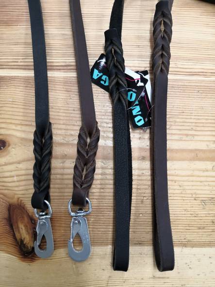 Rasvanahkatalutin 13mm/180cm BGB-lukolla musta/ruskea palmikoitu Onega - Koiran nahkataluttimet - 027641 - 1