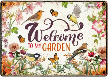 Metallikyltti "Welcome to My Garden" 21x14,8cm Flamingo - Varoitus- ja huomiokyltit - 059351 - 1
