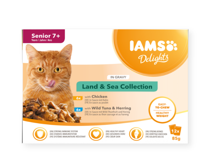 Cat Senior 12x85g kastike lajitelma Delights Iams - Ikääntyvien kissojen säilykkeet - 000531 - 2
