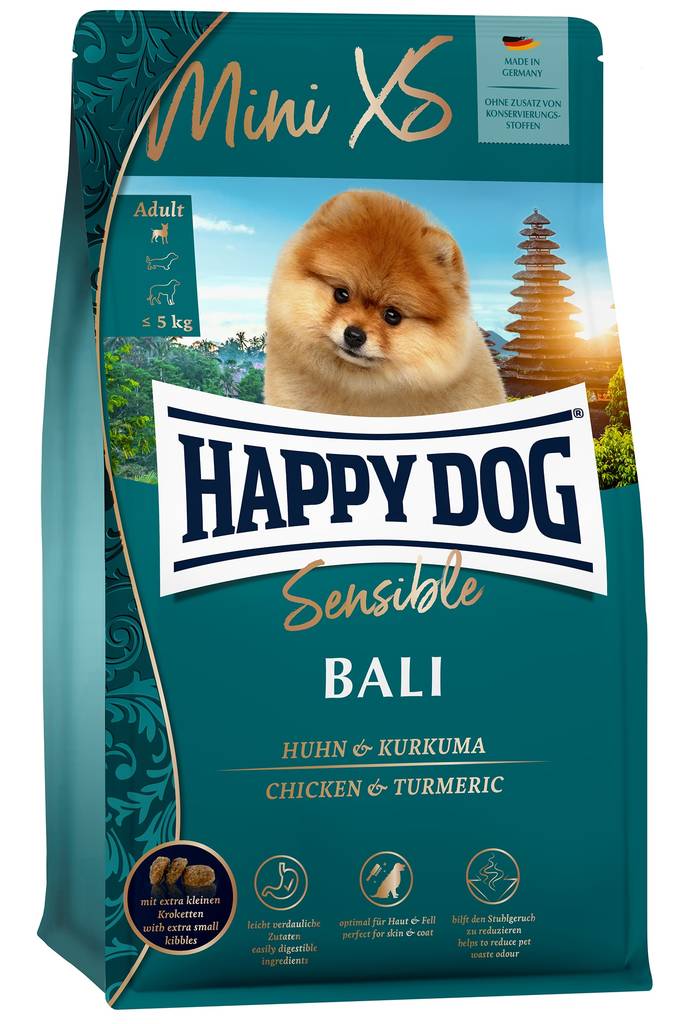 Mini XS Bali kanaa ja kurkumaa Sensible Happy Dog - Koiran kuivaruoat aikuisille koirille - 025901 - 1