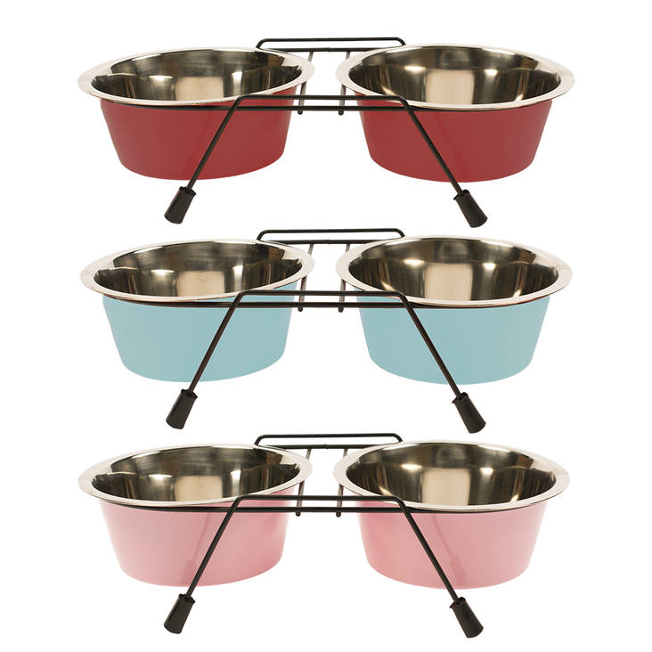 Ruokabaari metalli M 2x950ml mix Duvo+ - Koiran metallikupit ja telineet - 028061 - 1