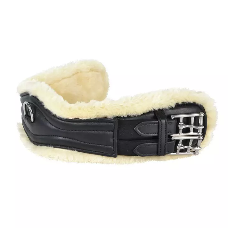 Koulusatulavyö Faux Fur anatominen tekoturkis pehmuste vegaanista nahkaa musta HS Hansbo Sport - Ratsun satulavyöt - 052971 - 1