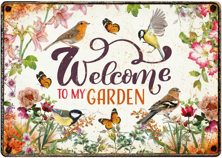 Metallikyltti "Welcome to My Garden" 21x14,8cm Flamingo - Varoitus- ja huomiokyltit - 059351 - 1