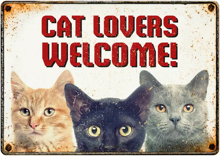Metallikyltti "Cat lovers welcome!" 21x14,8cm Flamingo - Varoitus- ja huomiokyltit - 059341 - 1