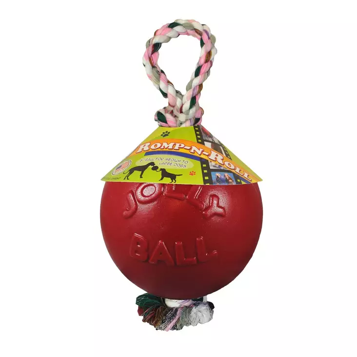 Pallo+köysi Romp-n-Roll 15cm punainen Jolly Pets - Koiran pallot ja heittolelut - 003071 - 1