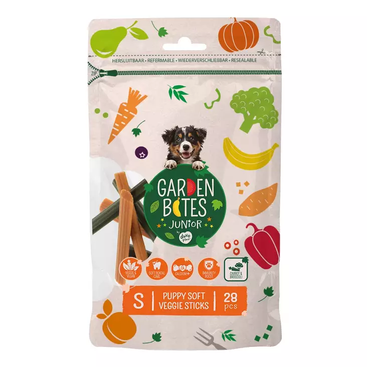 Pehmeä kasvistikku Puppy S 8cm 28kpl Garden Bites - Koiran herkut ja makupalat - 054251 - 1