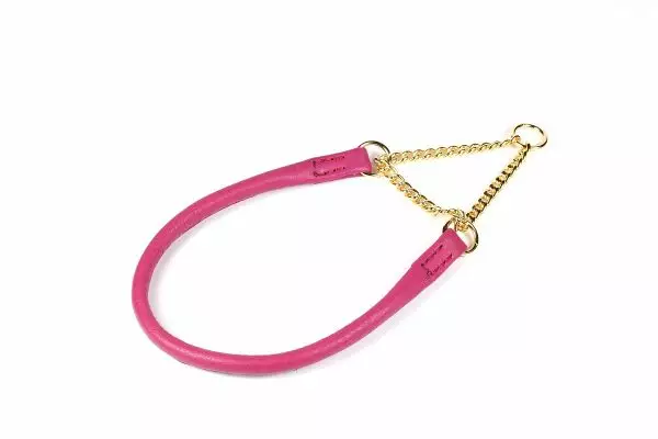 Puolikiristävä pyöristetty nahkapanta ketjulla fuxia ONEGA - Koiran puolikiristävät pannat - 049881 - 1