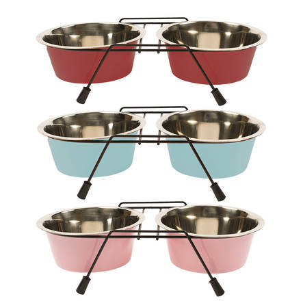 Ruokabaari metalli L 2x21cm mix Duvo+ - Koiran metallikupit ja telineet - 028062 - 1