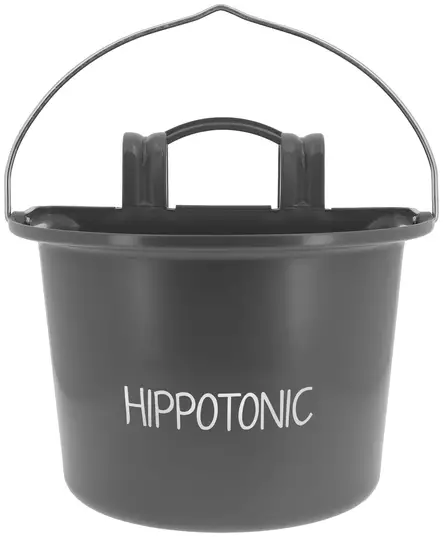 Muoviämpäri kahvalla ja koukuilla 14L harmaa Hippotonic - Hevosen ruokinta-astiat ja ämpärit - 057282 - 1