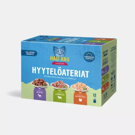 Hyytelöateriat 12x85g viljaton resepti Hau Hau Champion - Koiran säilykkeet aikuisille koirille - 029812 - 2