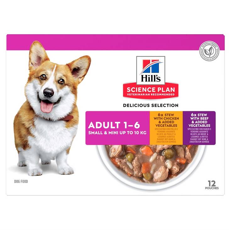 Dog adult small & mini 12x80g kana & nauta multipack Hill's Science Plan - Koiran säilykkeet aikuisille koirille - 029862 - 1