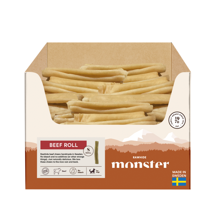 Puruluu Rawhide Beef Roll S 15cm KPL monster - Koirien puruluut - 034622 - 1