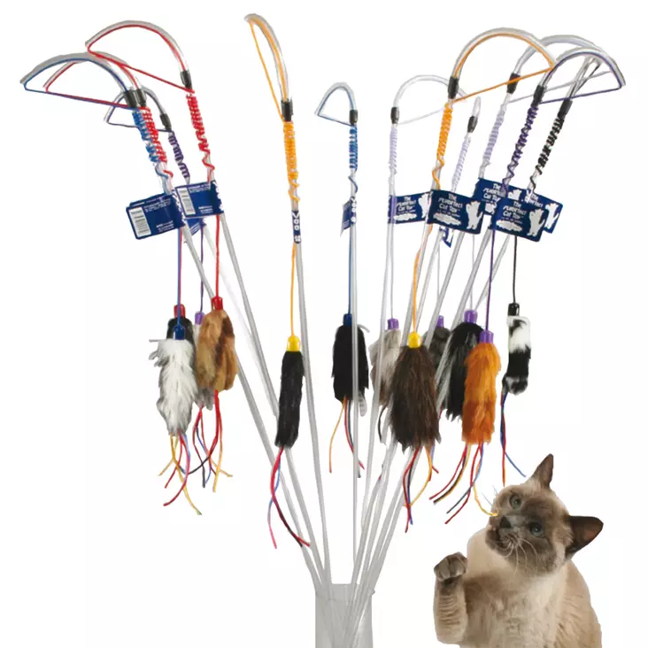 Huiska karvapallolla ja satiininauhoilla PURRfect - Kissan huiskat ja onkilelut - 046882 - 1