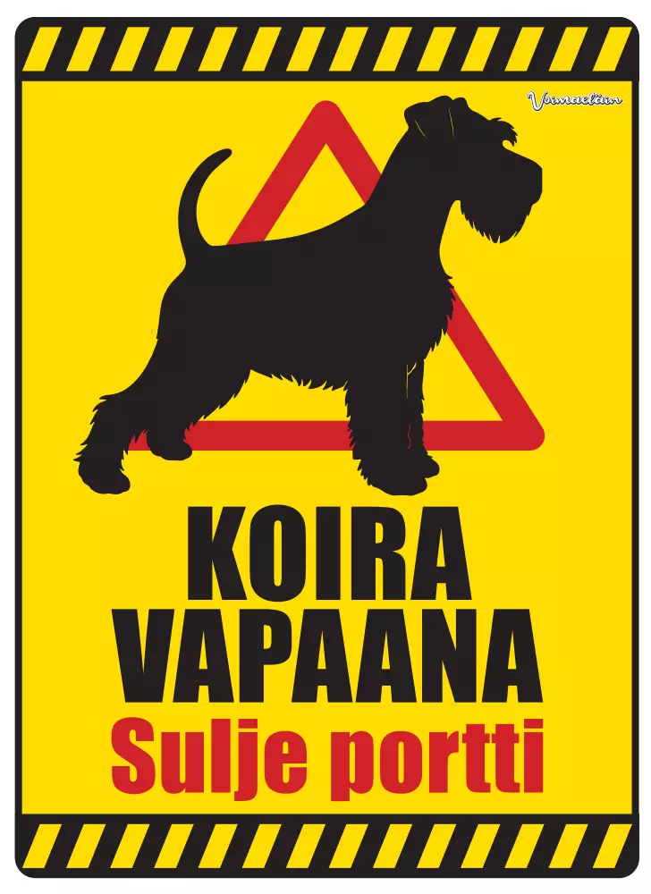 Kyltti Koira vapaana, sulje portti! / Kääpiösnautseri sivusta - Varoitus- ja huomiokyltit - 059112 - 1
