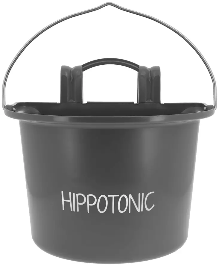 Muoviämpäri kahvalla ja koukuilla 14L harmaa Hippotonic - Hevosen ruokinta-astiat ja ämpärit - 057282 - 1