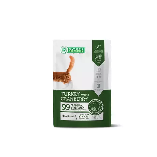 Sterilised kalkkuna - karpalo 100g Nature's Protection cat - Aikuisten kissojen säilykkeet - 050652 - 1