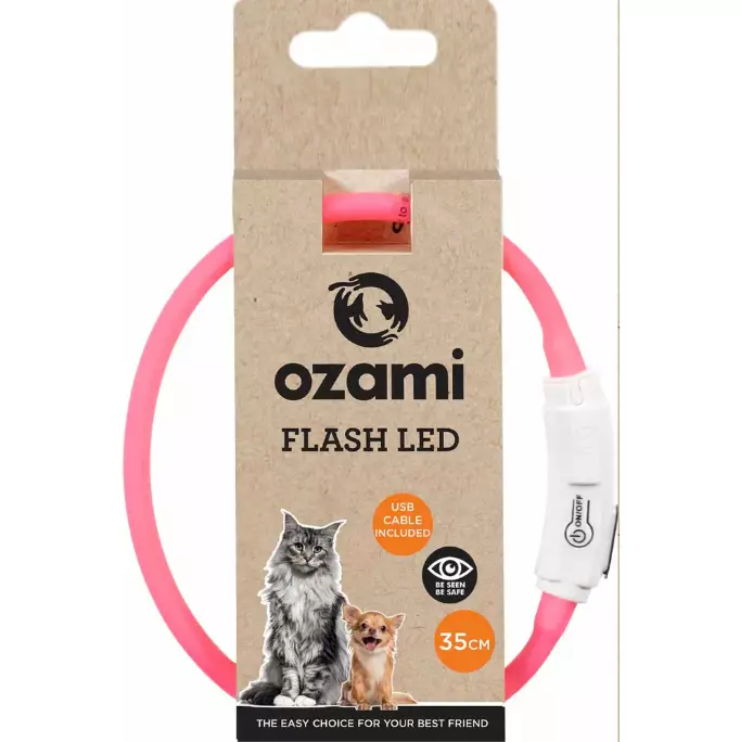 Valopanta Led Flash 35cm pink USB Ozami - Koiran heijastimet ja turvavalot - 015322 - 2