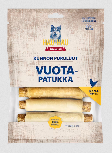 Kunnon puruluut Vuotapatukka kana 17cm 450g 6kpl Hau Hau Champion - Koirien puruluut - 036473 - 1