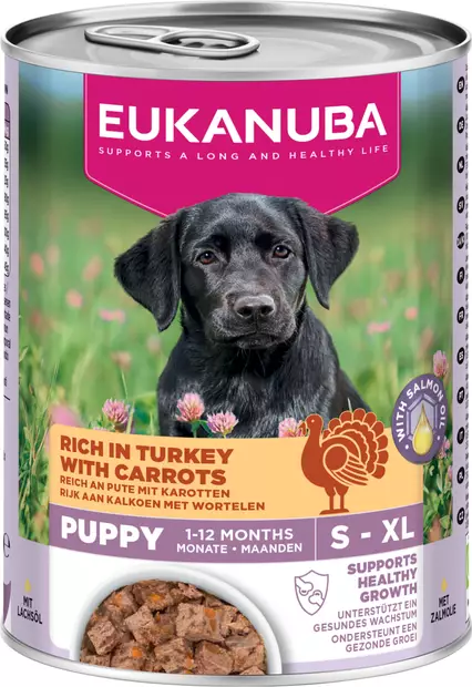 Puppy Kana Kalkkuna Porkkana 400g säilyke Eukanuba - Säilykeet pennuille ja kasvatukseen - 055243 - 1