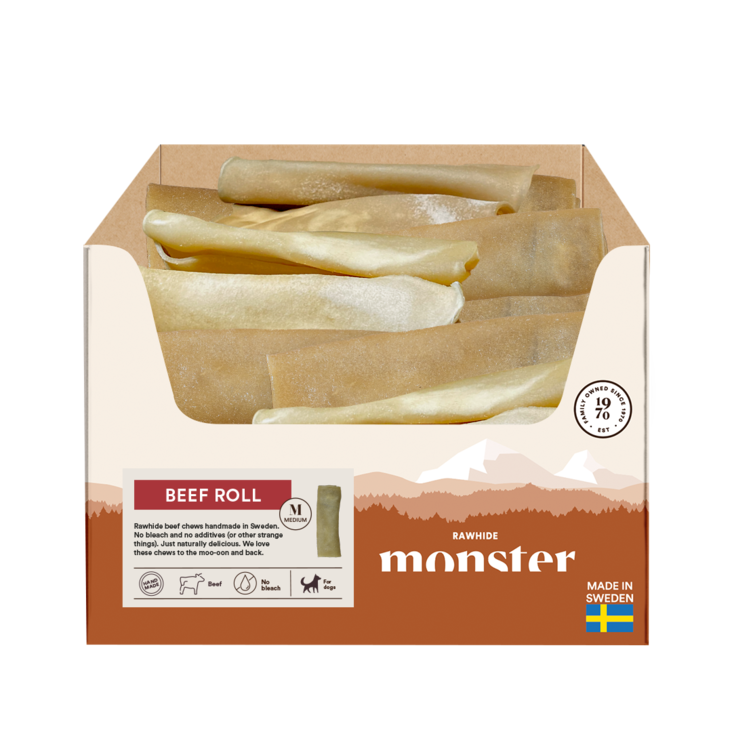 Puruluu Rawhide Beef Roll Medium 28cm KPL monster - Koirien puruluut - 034623 - 1