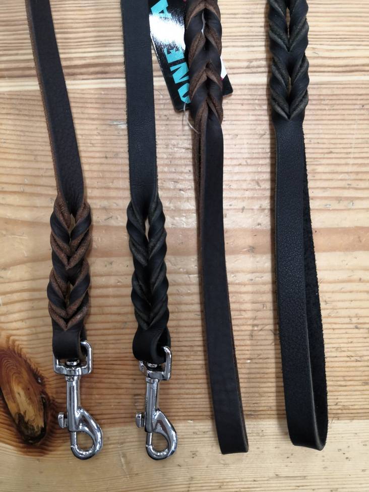 Rasvanahkatalutin 13mm/180cm pistoolilukolla musta/ruskea palmikoitu Onega - Koiran nahkataluttimet - 027643 - 1