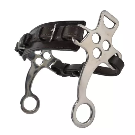 Hackamore lyhyet varret ruskea nahka / teräs Hansbo Sport - Kuolaimettomat kuolaimet hevoselle - 028403 - 1