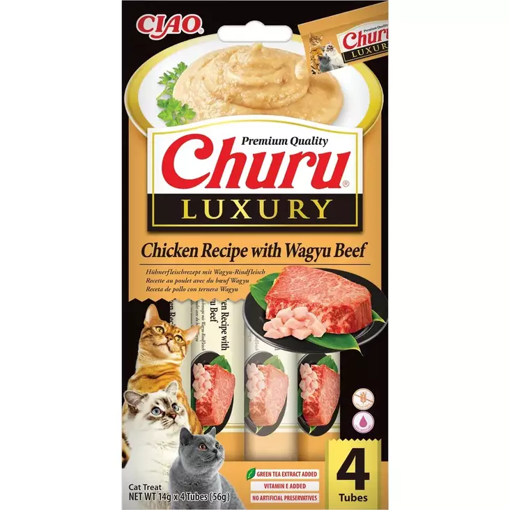 Herkkutahna kana & wagyu-naudanliha 4x14g Luxury Churu - Kissan herkut ja makupalat - 059583 - 1