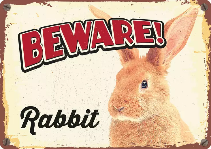 Metallikyltti "Beware! Rabbit" 21x14,8cm Flamingo - Varoitus- ja huomiokyltit - 059333 - 1