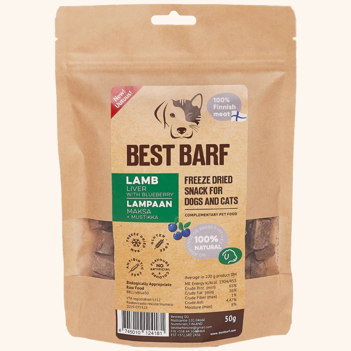 Lampaan maksa+mustikka 100g Best Barf - Koiran herkut ja makupalat - 043453 - 1