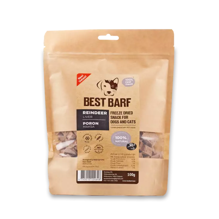 Poron maksa 100g Best Barf - Koiran herkut ja makupalat - 045453 - 1
