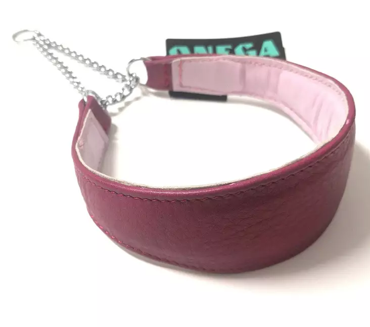 Puolikiristävä nahkapanta levennetty fuxia ONEGA - Koiran puolikiristävät pannat - 049933 - 1