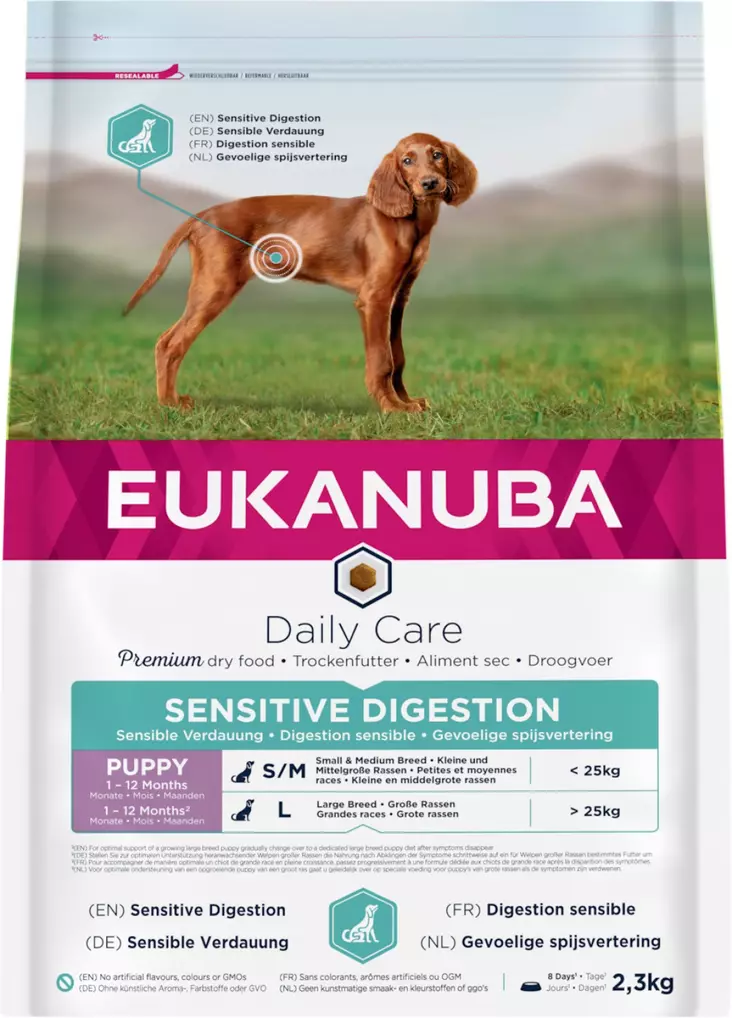 Puppy Sensitive Digestion Daily Care Eukanuba - Kuivaruoat pennuille ja kasvatukseen - 027903 - 2