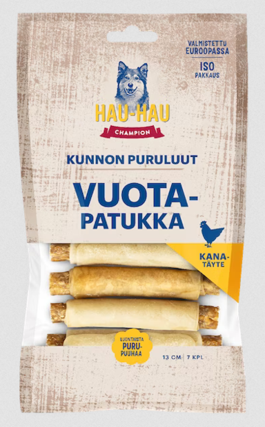 Kunnon puruluut Vuotapatukka kana 13cm 350g 7kpl Hau Hau Champion - Koirien puruluut - 036474 - 1