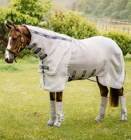 Hyönteisloimi Rambo Protector Plus irrotettavalla kaulakappaleella Silver/Navy & White & Beige Horseware - Hevosen hyönteis- ja UV-loimet - 056024 - 2